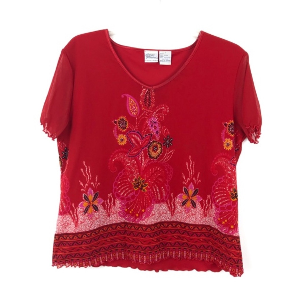 Giorgio Fiorline Floral Design Short Sleeve Blouse